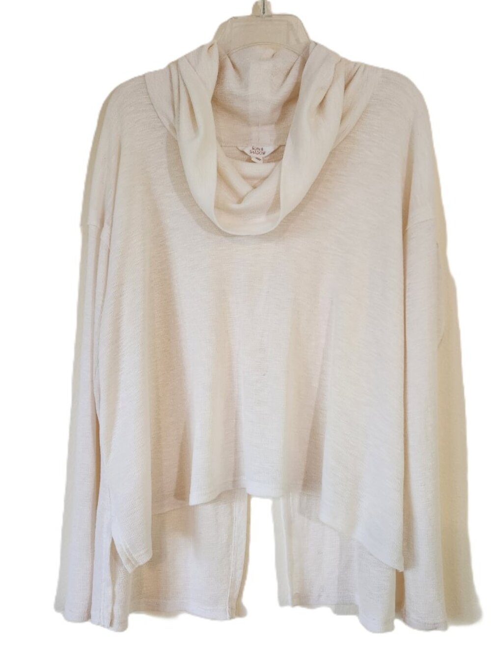 Sun & Shadow Creme Cowl Neck,High_Low Split Back Top Long Sleeve Medium